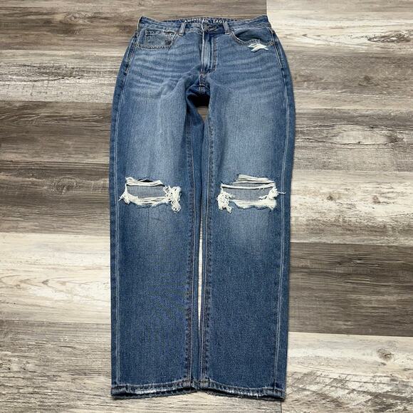 American Eagle Blue Womens 2 Comfort Stretch Hi Rise Straight Mid Wash Mom Jeans - Picture 2 of 12